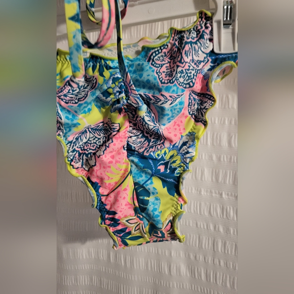 NWT Hobie bikini  Padded top side tie bikini bottom Tropical  Size Large. Ruffle - Picture 5 of 14